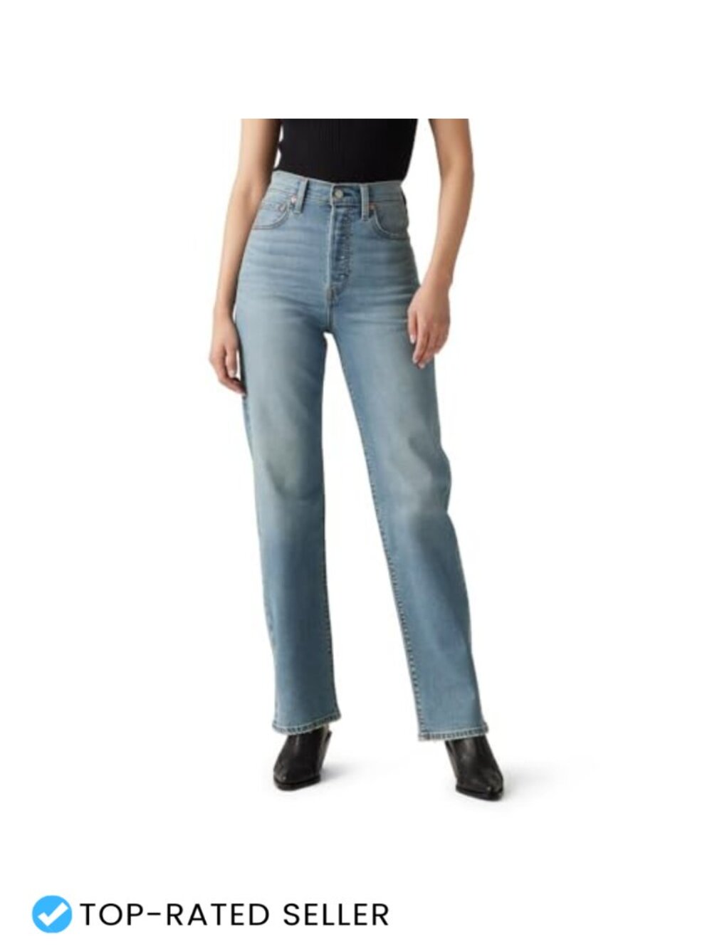 High Rise Straight Leg Jeans Slim Hip Thigh Cotton Stretch